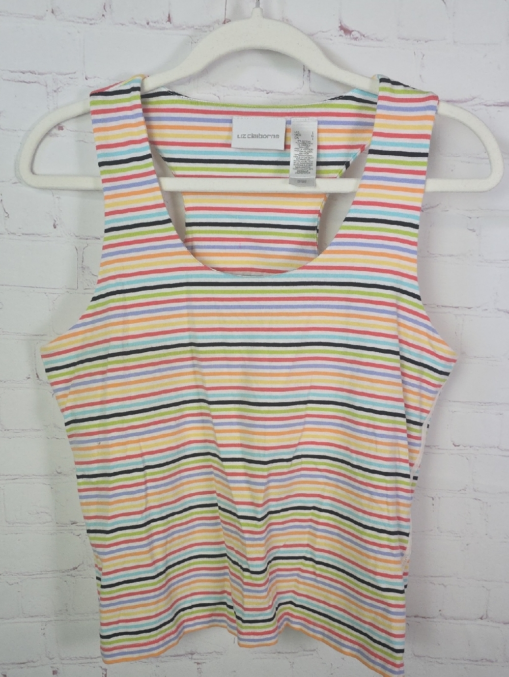 Liz Claiborne Pastel Large Multi-Stripe Scoop Neck Tank